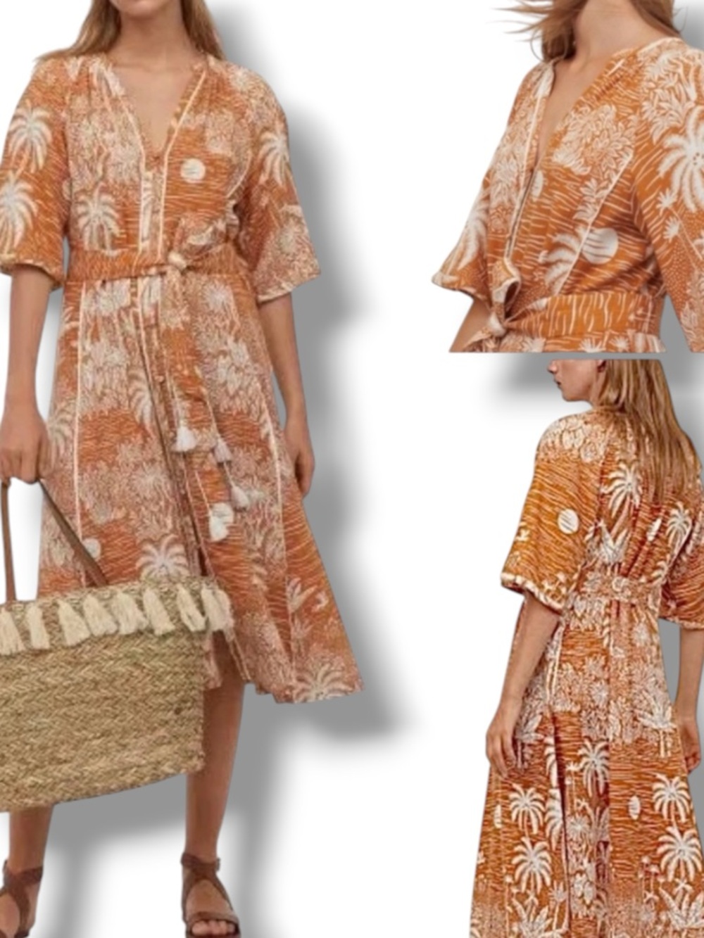DESMOND & DEMPSEY × H&M Caftan Belted Midi Linen Size Medium Beachy Vacation